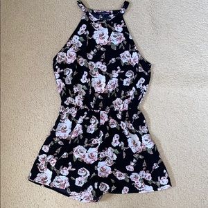 * SOLD * Black Floral Halter Romper